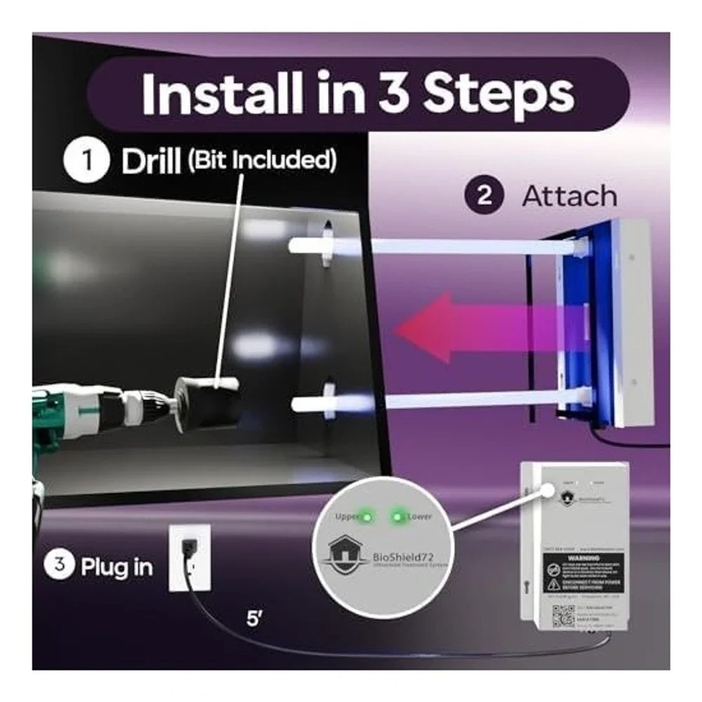 Mammoth BioShield 72W HVAC UV‎ Air Purifier Dual Lamp In-Duct System 17 Inch